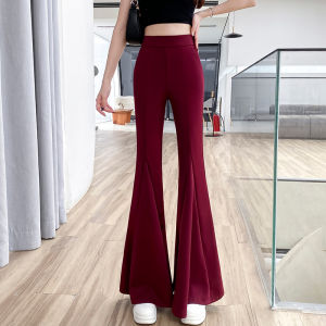 Retro Red Fish Tail Wide Leg Pants Womens High Waist Slimming Short plus Size Trousers Long Floor Length Casual Pants