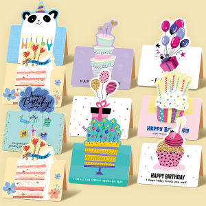 10 birthday cards 3D small size cartoon simple folding handwritten blessing message birthday card