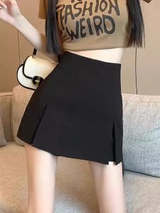 White A-Line Mini Skirt Suit Womens Small Size Summer High Waist Slimming Design Anti-Light Split Half-length Pants