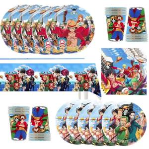 Bandai | One Piece Theme Birthday Party Supplies Disposable Tableware Set Party Decorations Favors Stickers Balloon Banner Slap Bracelets