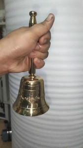 Church Hand Bell - Solid Brass Altar Bell for Mass Prayer and Liturgical Ceremonies (7" Height 3" Diameter) | Clear & Resonant Sound | Comfortable Grip