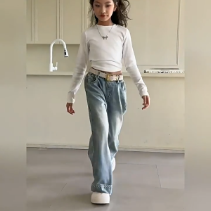 Jeans For Kids Girl Wide Leg Pants For Kids Girl Dot EmbroideryPants For Kids 10 to 12 Girls Baggy Pants for Kids Girl High Waisted Loose Fitting Skinny Jeans Korean Fashion Suitable for Ages 6-15yrs