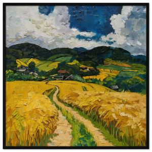 Tranh phong cảnh làng quê phong cảnh quê hương cánh đồng lúa chín vàng tranh treo tường tranh dán tường in canvas. CGI-485