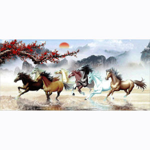 【Fast Shipping】 Stylish 100x50cm Nine Running Horses Diamond Painting Wall Art Full Round Drill for Contemporary Decor