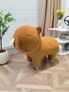 เก้าอี้สัตว์น่ารักสำหรับเด็กในห้องนั่งเล่น เก้าอี้หมีขนนุ่ม หมุนได้ ล้อเลื่อน ที่นั่งสำหรับใส่รองเท้า ไม่ต้องประกอบ