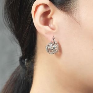 Huitan Elegant Ball Shaped Design Women Hoop Earrings Hollow Gold Color/Silver Color Fashion Accessories for Party Metal Jewelry