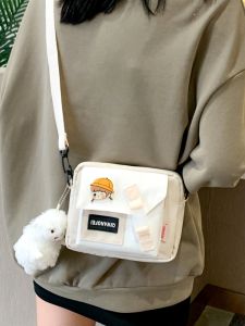 Trendy Canvas Shoulder Bag for Women 2025 New Japanese Style Cute Student Crossbody Bag Color Block Diagonal Bags