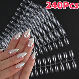 240Pcs Clear Short Almond False Nail Tips Full Cover Soft Gel Press On Nails Fake Fingertips for Manicure Salon Nail Extension *