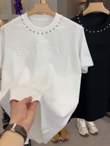 Summer Slim Fit round Neck Short Sleeve T-Shirt Mens Breathable Rivet Fashion Versatile Half Sleeve Body T-Shirt New Top Clothes