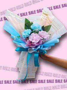 Buket Bunga Palsu Biru Pink Soft Uk. Medium
