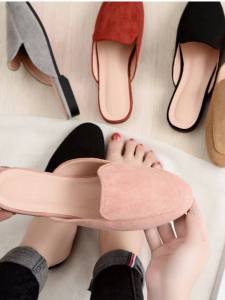 Fashionable Flat Mule Slippers for Women Outdoor Wear No Back Slip-On Lazy Size 33 Small Size 43 Large Korean Style Low Heel Rubber Bottom