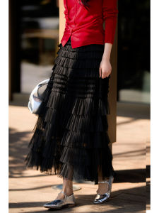 Fairy Skirt Heavy Work Mesh Gauze Transparent Lightweight Ethereal Cake Skirt High Waist Polyester Fiber Commute Casual Daily