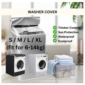 Ready Stock S/M/L/XL 6-14kg Top Load Front Load Washing Machine Washer Dryer Cover Penutup Sarung Mesin Basuh Coated Waterproof Dustproof Sunproof Anti-Rust Anti-Pudar Anti-Debu Tahan Lasak Breathable Pulsator UV Protection Indoor Outdoor Perlindungan
