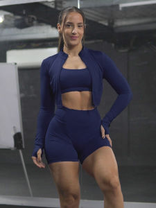 Womens Yoga Jacket Short Zipper Long Sleeve Fitness Running Sport Slimming Open Cardigan Top Breathable Nylon Spring Autumn