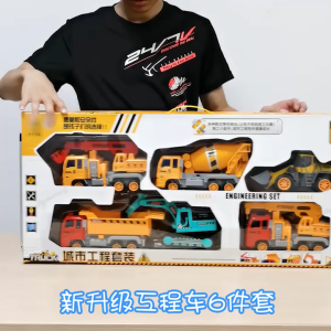 Construction Truck Toy Set 4/6 PCS Excavator Crane Mixer Dump Truck Kids Toy Light Sound Movable Parts