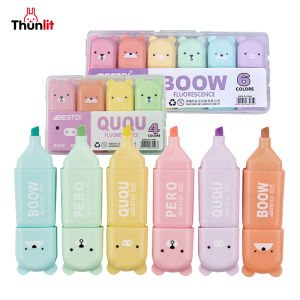 Thunlit Highlighter Pen Set 4 Colors 6 Colors Mini Cartoon Decoration Marker Pen for Student DIY Journal and Planner
