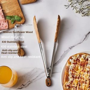 Besee | Anti-scald Multi-function Walnut Wood Stainless Steel Kitchen Food Tongs