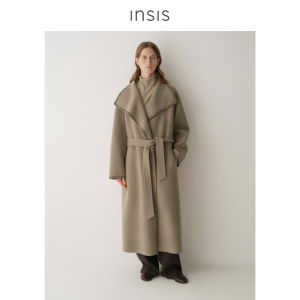 INSIS FEMME | Australian Merino Wool Double-faced Leather Loop Oversized Collar Coat