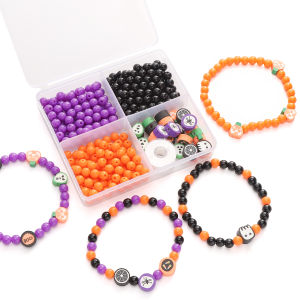 325Pcs/Box Halloween Beads Kit Acrylic Solid Colored Round Beads Soft Clay Beads Set For Jewelry Making DIY Charm Bracelet Necklace Craft Accessories