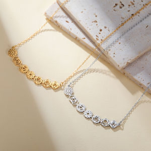 Charm Yoga 7 Chakra Flower Necklace Stainless Steel Retro Womens Sweater Chain Talisman Jewelry Gift
