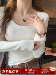 White Fleece Lined Long Sleeve round Neck Base Shirt Womens Slim Fit Fashionable Inner Wear T-Shirt for Autumn And Winter