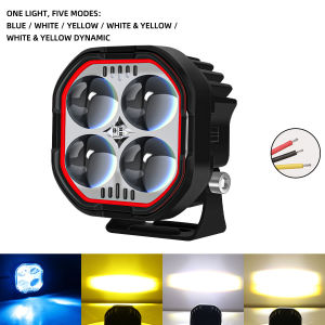 KEVANLY | 1PC Motorcycle 4Lens LED Spotlight High Brightness Dual Color White Yellow Red Blue Flash Light DRL Driving Fog Headlight