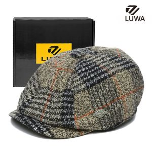 LUWA | Vintage Wool Knitted Beret Warm Winter Cap For Elderly Check Pattern