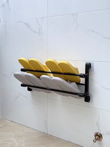 Wall Mounted Shoe Slipper Rack Foldable Bathroom Slippers Drying Rack No Drill Door Back Shoe Organizer Shelf