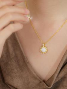 ZHOU LIU FU 周六福 925 Sterling Silver Opal Circular Necklace &Earrings Jewelry Set for Women J0614371 J0914372