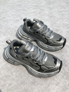 Mens Sport Shoes 2025 Autumn New Fashionable round Toe Lace-Up Heightening Casual Sneakers Color Block Dad Shoes