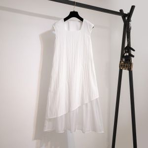 Chic French Style Collared Womens Short Sleeve Dress Two-Piece Fake Polyester Blouse and Skirt High Waist Slimming Design for Summer Size Plus