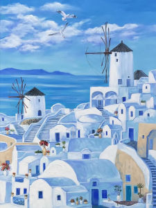 BILIBILI | Oil Painting By Numbers Santorini Seascape Number Drawing Canvas DIY Pictures By Numbers Home Decor