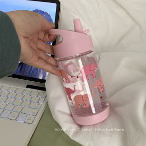 Cute Portable Tritan Straw Water Bottle Spring Where Are You Children Can Use This Handy Cup Cartoon Style No Tea Separator