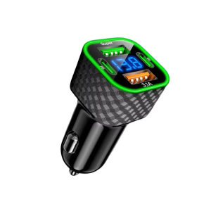 Dual Type C Car Phone Quick Charger 4 in 1 with Voltage Display Super Fast Charge Adapter for iPhone Xiaomi Oppo Vivo Samsung