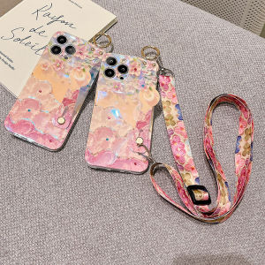 Phone Case Vivo V29 5G with long strap Beautiful Shiny Cherry blossoms Flower pattern soft silicone Casing Vivo V29 5G Phone cover