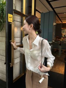 YUFUQING | French Style White Polo Collar Long Sleeve Womens Summer New Loose Slimming Top Fashionable Sun Protection Shirt Polyester Fiber