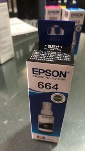 Epson T664100 Black สีดำแท้ศูนย์ของใหม่คุณภาพ100% 70ccModels : L100/ 110/ 120/ 200/ 210/ 220/ 300/ 310/ 350/ 355/ 360/ 365/ 380/ 385/ 455/ 485/ 550/ 555/ 565/ 1300 (Tank)