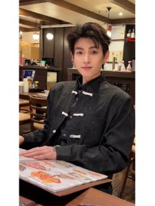 Fashionable Urban Mens Shirt with Stand Collar Long Sleeve Embroidery Design Casual Summer Polyester Fiber Clothing