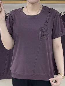 Fashionable Pure Cotton Mommy Style Short Sleeve T-Shirt round Neck Loose Fit Slimming Large Size Top for Summer 2023