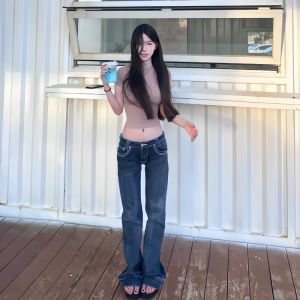 Quần Jeans Ống Loe Ôm Vừa Vặn Cạp Thấp Dài Cho Nữ Cao Cấp Quần Jeans Denim Dài Đến Sàn Phong Cách Mỹ Thường Ngày