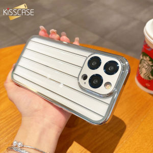 Kisscase Mạ Mô Hình Sọc Cao Rõ Ràng vỏ điện thoại Cho iPhone 15 14 13 Pro Max Với tấm dán bảo vệ ống kính Bảo Vệ Đầy Đủ trong suốt bảo vệ Cứng PC Chống Sốc ốp lưng cho iphone 15 14 13