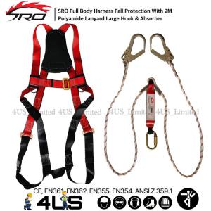 SRO Full Body Harness Fall Protection With 2M Polyamide Lanyard Large Hook & Absorber