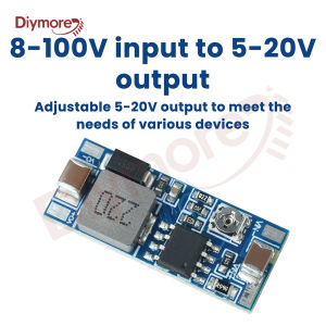 diymore | DC-DC Step-down Module Voltage Conversion 8-100V Input to 5-20V Output Adjustable 2A High Current Small Volume Power Module