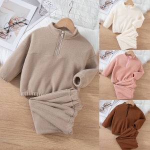 Bộ Đồ Mùa Đông Cho Bé Gái Chất Liệu Nỉ Dày Áo Hoodie Và Quần Kiểu Dáng Đơn Giản Màu Trơn Chất Liệu Len Dành Cho Trẻ Em 4-6 Tuổi