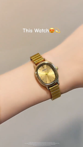 Relo Stylish Luxury Womens Quartz Watch – Stainless Steel Small Oval Dial with Bamboo-Link Style Strap