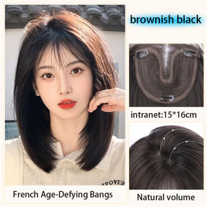 Shoulder Black Brown Layered Synthetic Natural Hair Wigs For Women Body Wave Daily Womens Wig with French Bangs