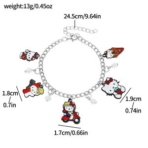 Sanrio | Cute Hello Kitty Themed Bracelet Zinc Alloy with Scooter & Strawberry Kitty Charms Silver Tone Adjustable Wristband Jewelry