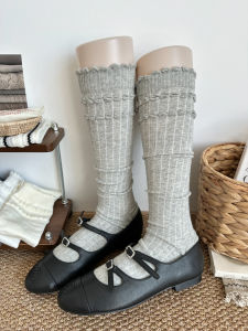 Tất Ống Giữa Bằng Cotton Dày Màu Xám Nhạt Cho Nữ Tất Ống Dài Thường Ngày Mùa Thu Đông Tất Cotton Dày Đến Giữa Bắp Chân