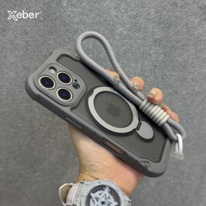 Luxury For Magsafe Holder Magnetic Case For iPhone 16 15 14 13 12 Pro Max 16 Plus Fashion Nylon Wristband Lanyard Soft Cover
