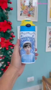 Sakurane แก้วน้ำเด็กสแตนเลส ขนาด 350ml. (12oz) ฝากดหลอดเด้ง ขวดอนุบาล สำหรับไปโรงเรียน กระบอกน้ำเด็ก